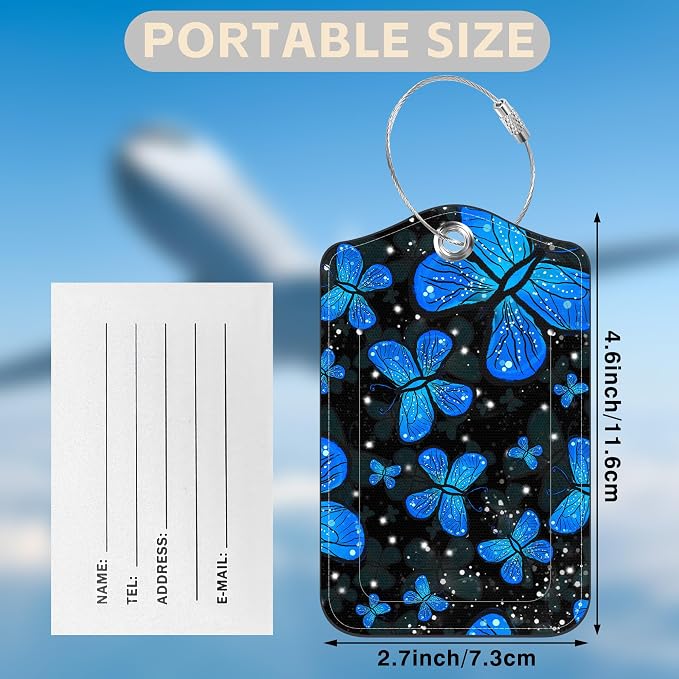 2 Pack Luggage Tags for Suitcases Blue Butterfly Leather Luggage Tags Privacy - Image 2