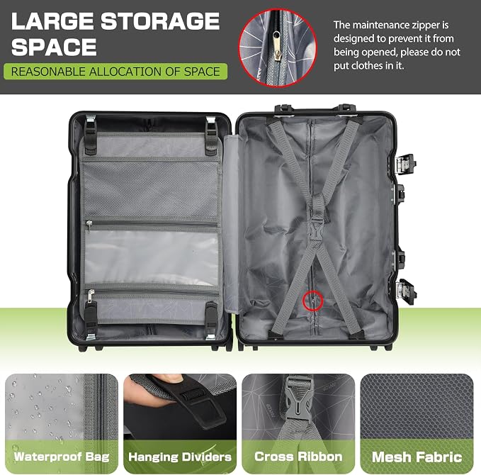 AnyZip Luggage Aluminium Frame Suitcase PC ABS Hard Shell TSA Lock No Zipper - Image 5