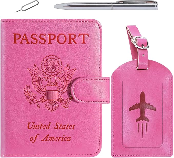 Passport Holder With Luggage Tag Cover Wallet RFID Blocking Leather Case Travel by PASCACOO