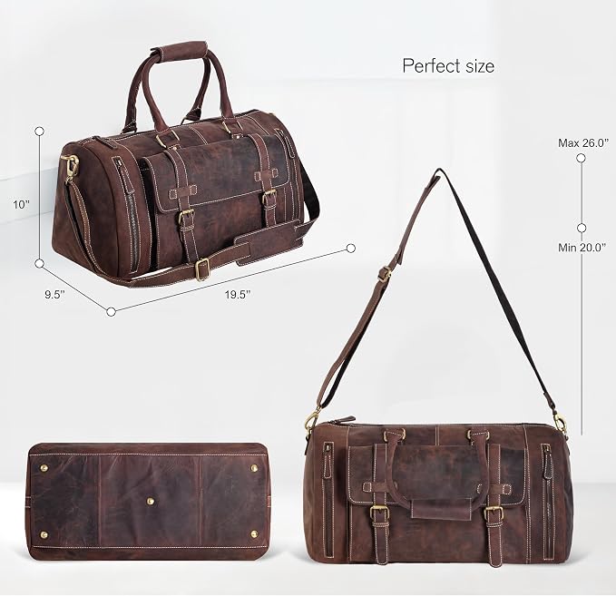 Genuine Leather Duffle Bag for Men | Vintage Weekender Travel Bag | Overnight - Image 4
