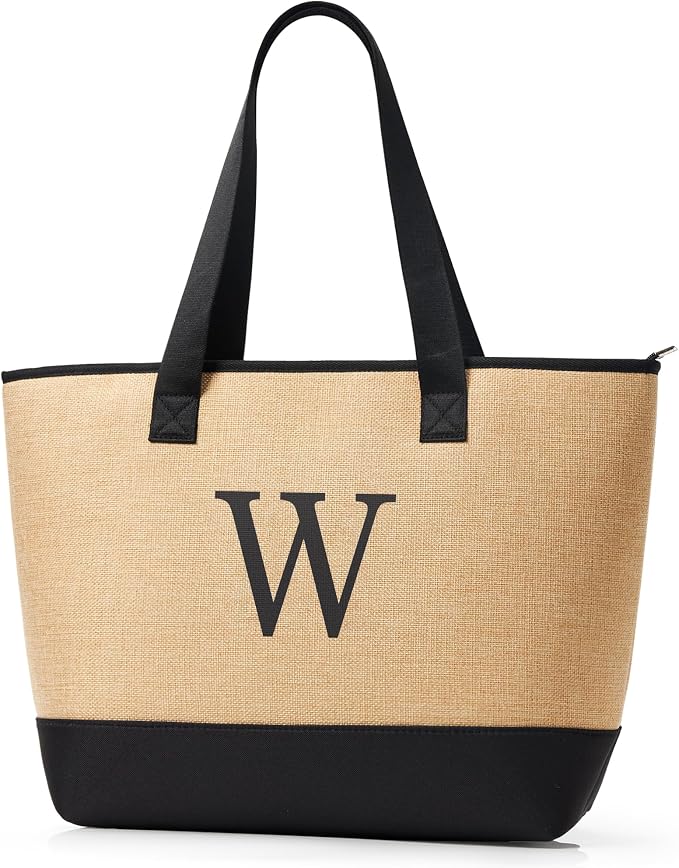 KALIDI Woven Tote Bag for Women, Lightweigh Monogram Beach Bag by KALIDI