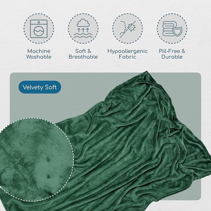 Resty 65"x40" Traveling Airplane Blanket, Forest Green – Lightweight, Velvety - Image 3