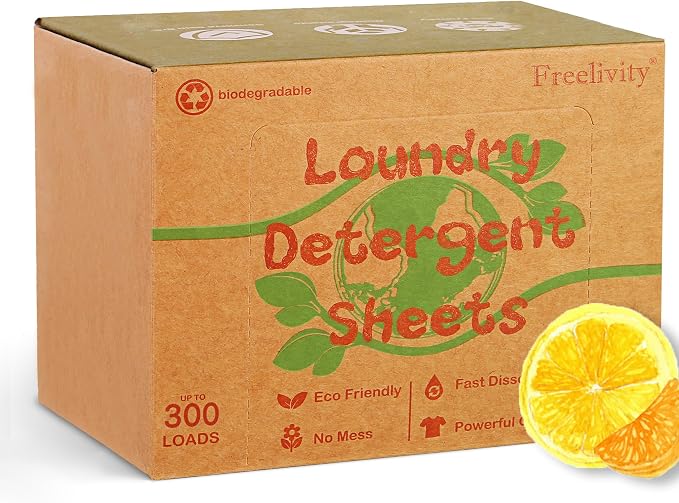 Freelivity Laundry Detergent Sheets, 300 Sheets Lemon Orange by Freelivity