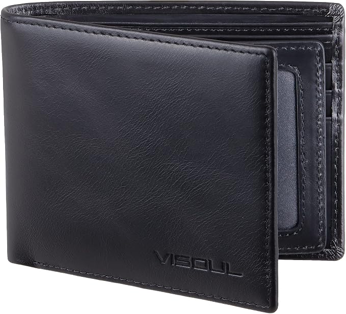 VISOUL Leather Mens Bifold RFID Blocking Wallet by VISOUL
