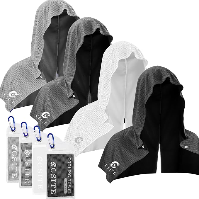 4 Pack Cooling Hoodie Towels for Neck and Face, UPF 50 Sun Protection & Instant by CSITE