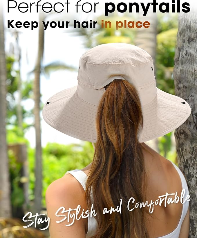 FURTALK Sun Hats for Women Ponytail UPF 50+ Beach Summer Hat Wide Brim Packable - Image 3