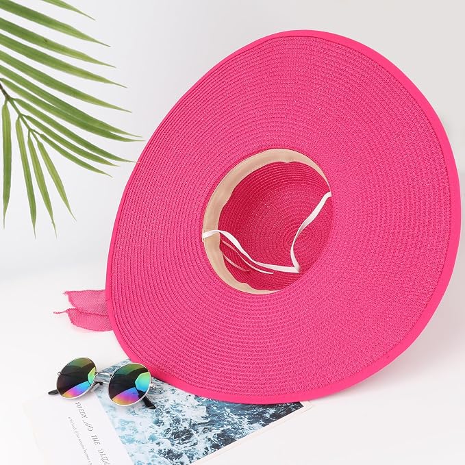 DRESHOW Beach Hats for Women Big Straw Wide Brim Summer Hat Floppy Foldable - Image 7