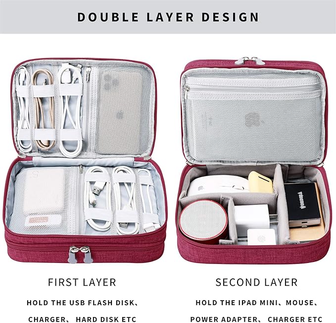 Travel Cable Organizer Bag, Electronic Accessories Case Portable Double Layer - Image 3