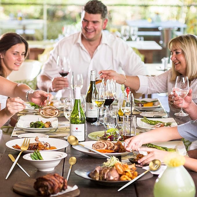 Matte White Gold Serving Silverware Set, 5-Piece Round Shared Utensils Set of - Image 6