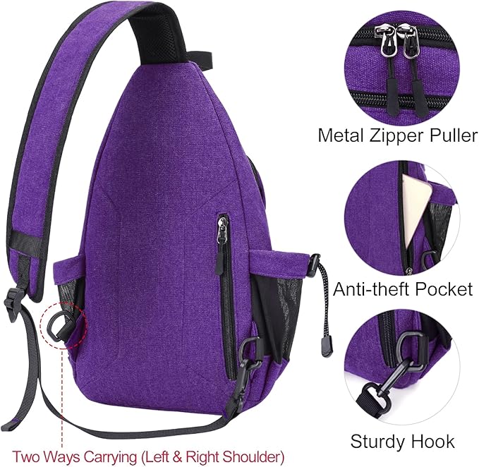 MOSISO Sling Backpack, Canvas Crossbody Hiking Daypack Bag - Image 5