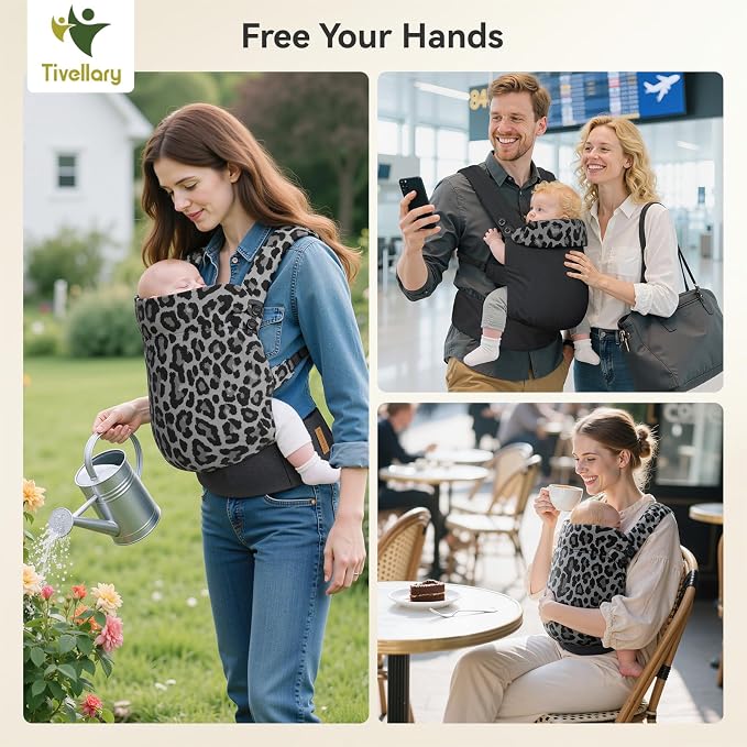 Reversible Baby Carrier – Black Solid & Leopard Print; Lightweight & Breathable - Image 7