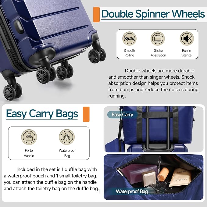 Hoteel Luggage Sets 5 Piece, ABS+PC Hard Shell Expandable Suitcases - Image 6