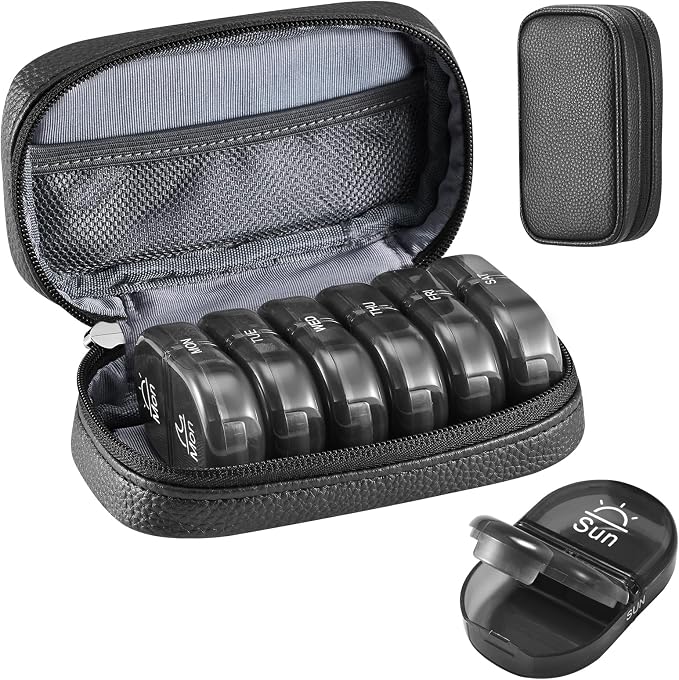 Serfeymi Weekly Travel Pill Organizer 2 Times A Day AM PM Upgraded Black Pill by Serfeymi