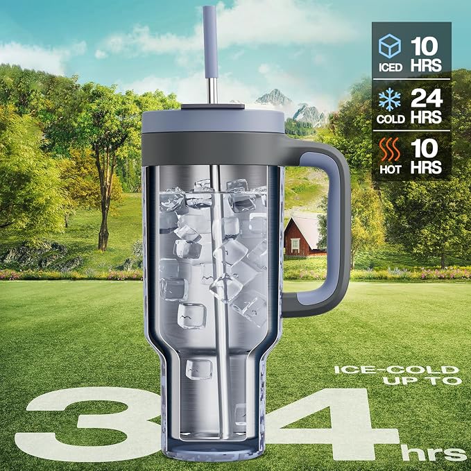 40 oz Camo Tumbler with Handle, 2-in-1 Straw and Sip Lid, Dishwasher Safe - Image 2