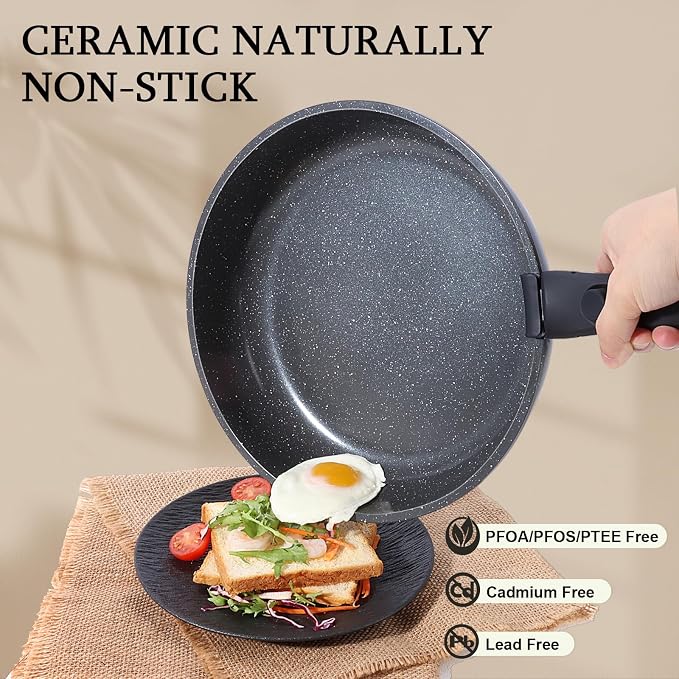 GiPP Ceramic Non Stick Frying Pans Set Removable Handle, Dishwasher & Oven Safe - Image 6