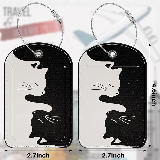 2 Pack Luggage Tag for Suitcase Black and Gray cat Leather Suitcase Tags - Image 2