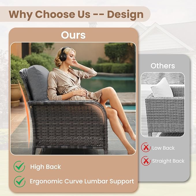 HOOOWOOO Patio Furniture Set, 2 Pieces Outdoor Wicker Chairs Set, All Weather - Image 2
