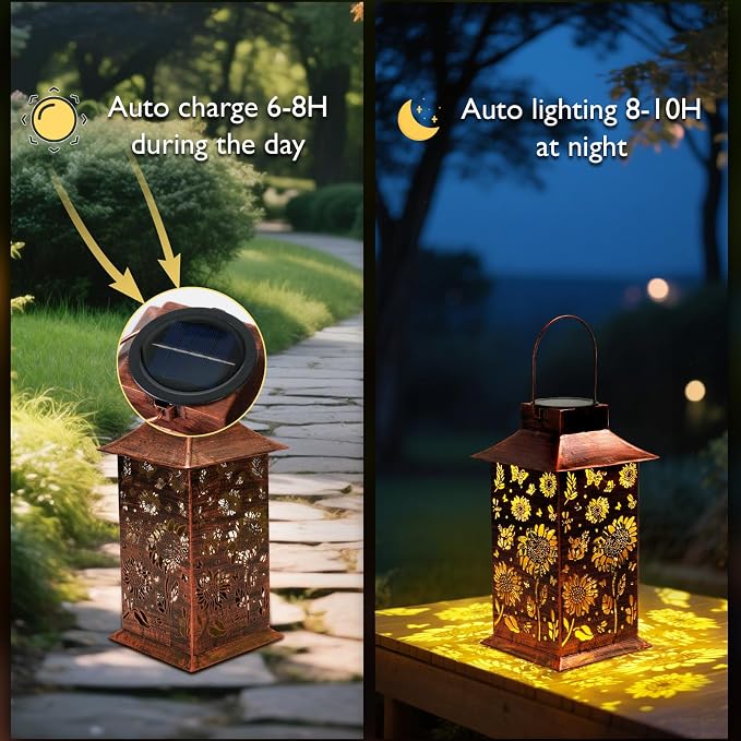 Homemory Sunflower Solar Lanterns Waterproof, Metal Hanging Hollowed-Out Metal - Image 5