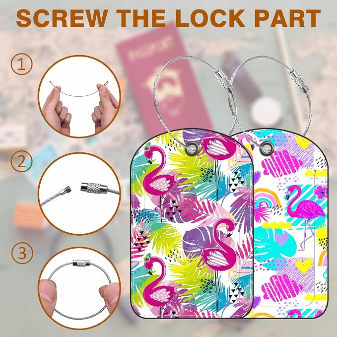 2 PCS Leather Luggage Tag for Suitcase Tropical Leaf and Flamingo Travel - Image 4