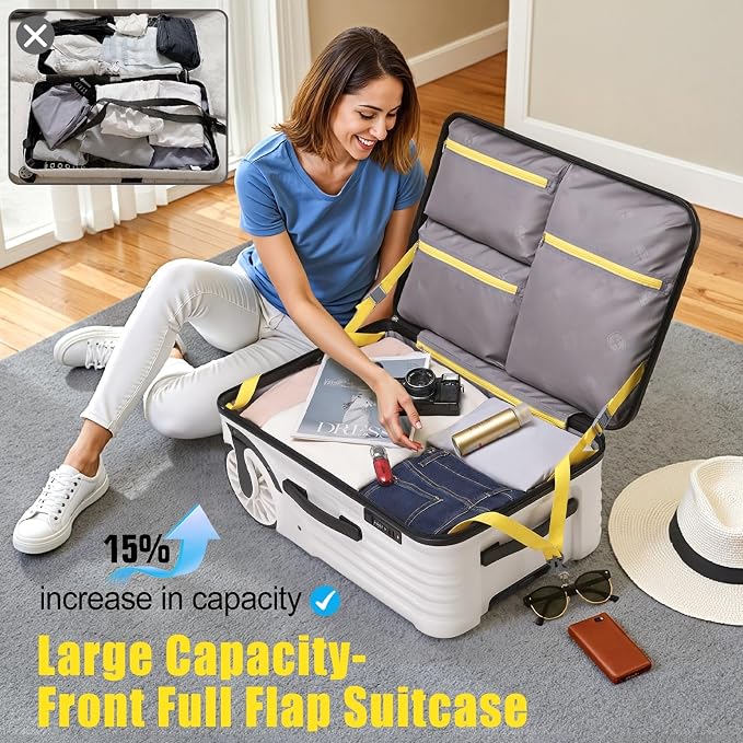 Extra Large Wheels Carry On Luggage Hard Shell Suitcase Top Opening Hardside - Image 3