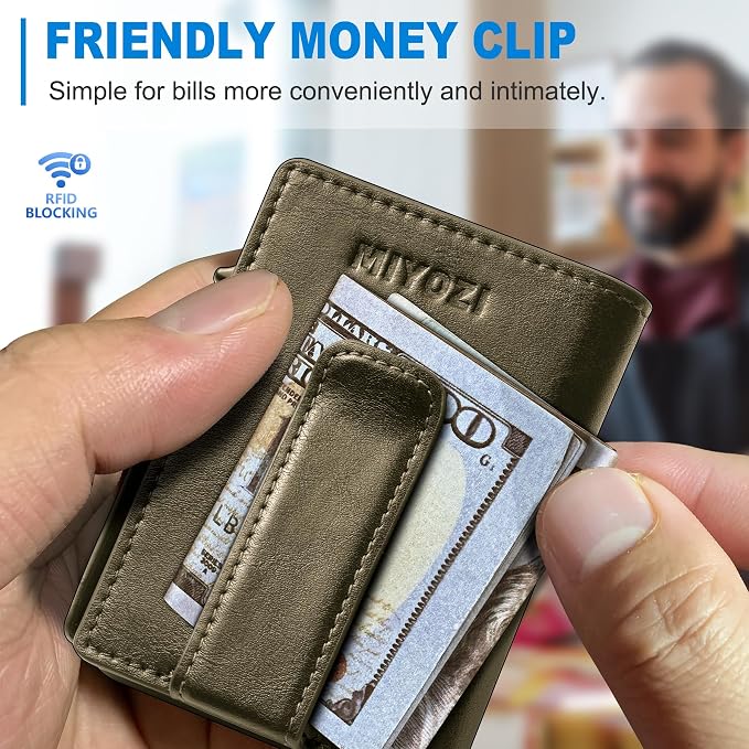 Men Wallet, with Money Clip Coins Pocket ID Window, Slim Front Pocket RFID - Image 6