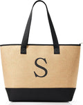 KALIDI Woven Tote Bag for Women, Lightweigh Monogram Beach Bag by KALIDI