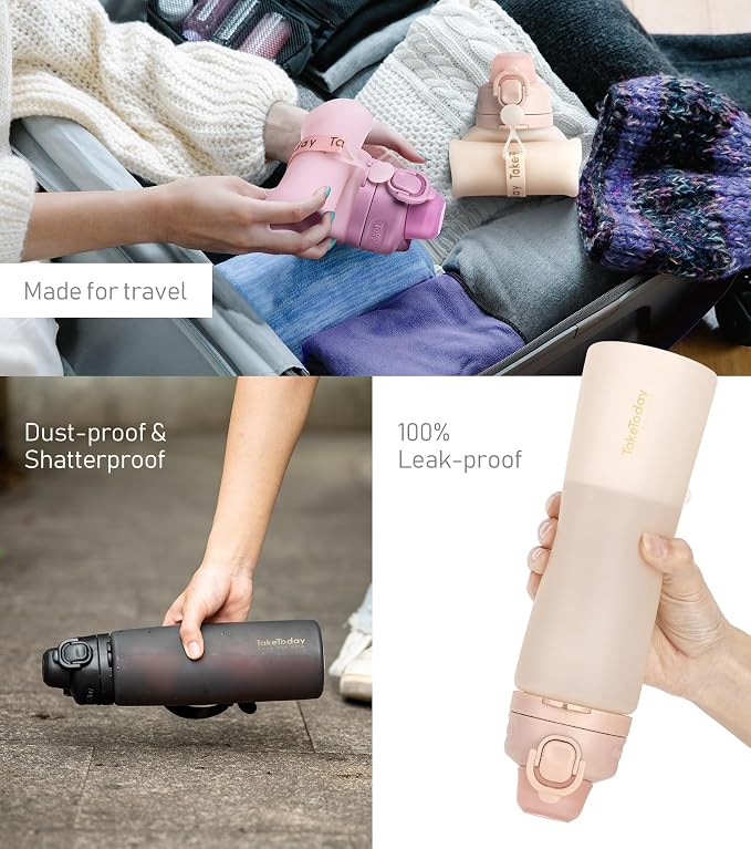 TakeToday Collapsible Water Bottles 20oz, Leak Proof, Foldable Silicone Travel - Image 3