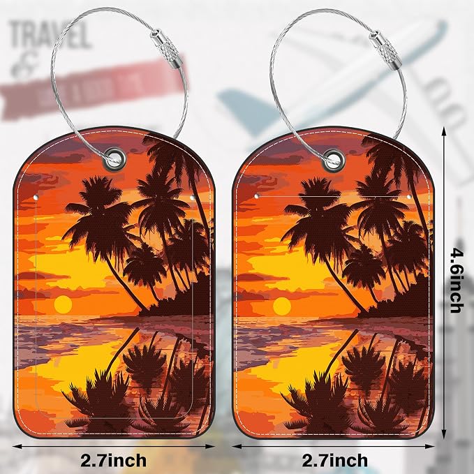 Sunset Beach and Palm Tree Leather Luggage Tag - Image 2