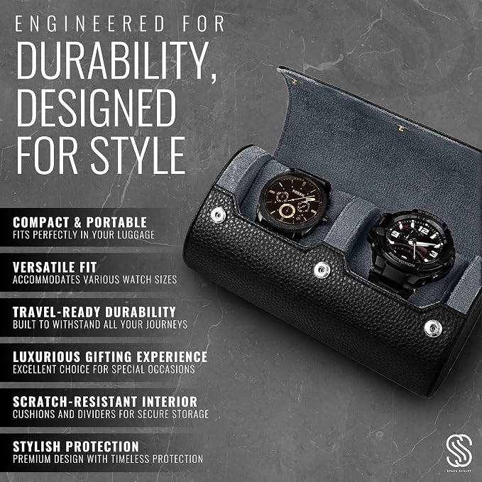 2 Watch Travel Case for Men – Sleek Faux Leather Organizer for Smart & Luxury - Image 3