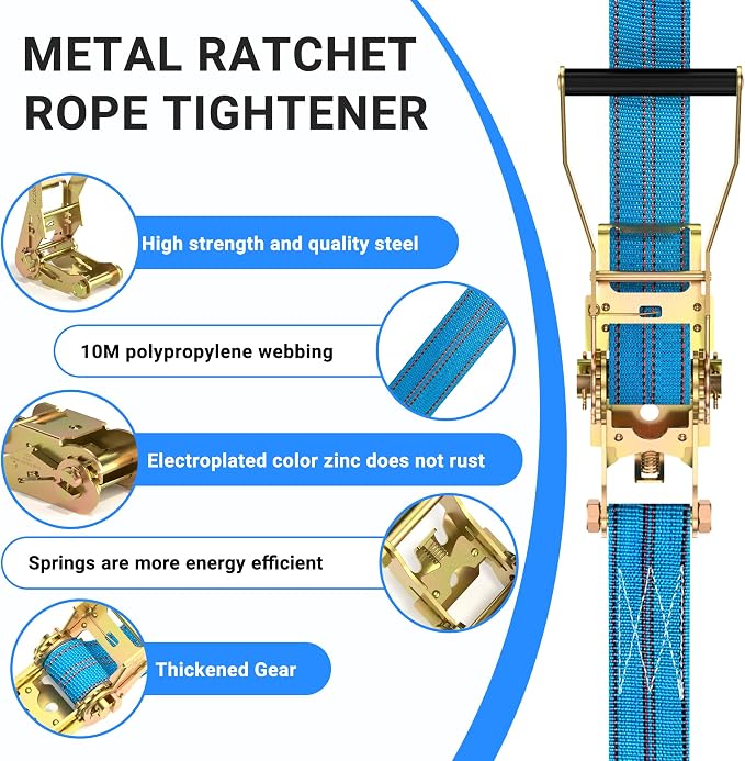 2Pack Ratchet Straps Heavy Duty, 2” 32Ft Tie Down Straps Ratchet, Tie Down - Image 6
