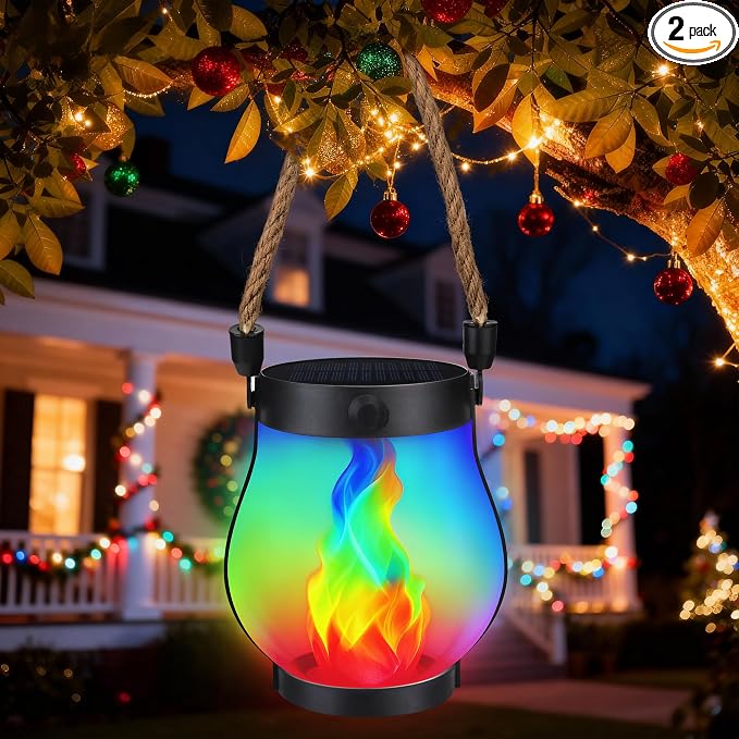 Halloween Solar Flame Lantern Hanging Outdoor Waterproof Purple by Jyoiat