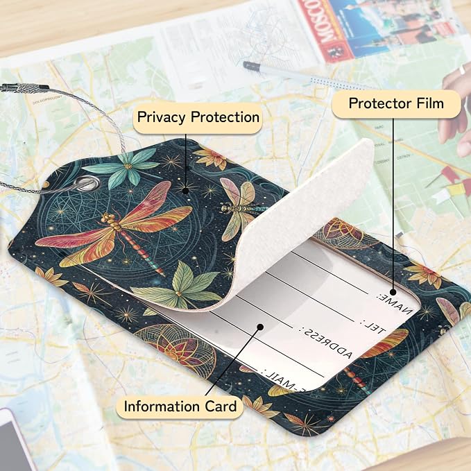 3 PCS Dragonfly Luggage Tags, Fantasy Dragonfly Suitcase Tags Privacy Cover ID - Image 4