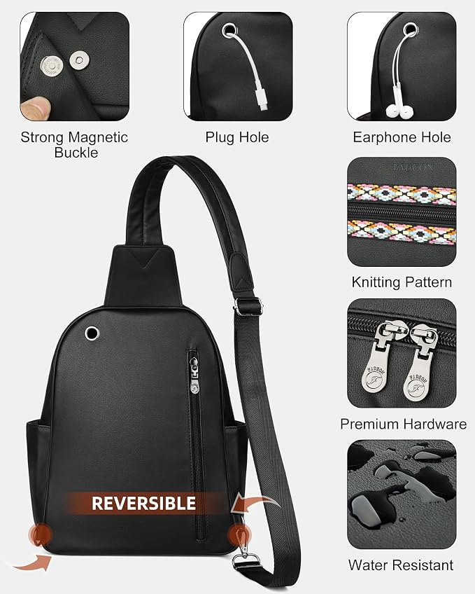 FADEON Large Sling Bag for Women, Leather Crossbody Purse Designer Anti Theft - Image 6