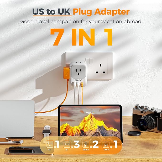UK Adapters for Travel, TESSAN US to UK Ireland Plug Adapter 20W, Foldable - Image 4