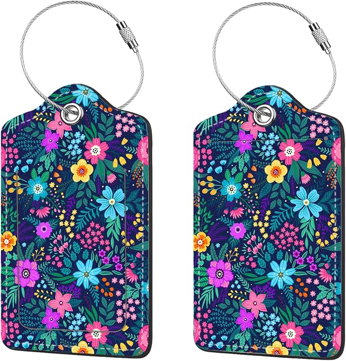 2 Pcs Luggage Tags for Suitcase, Cute Unique PU Leather Travel Bag Tag by Anikathy
