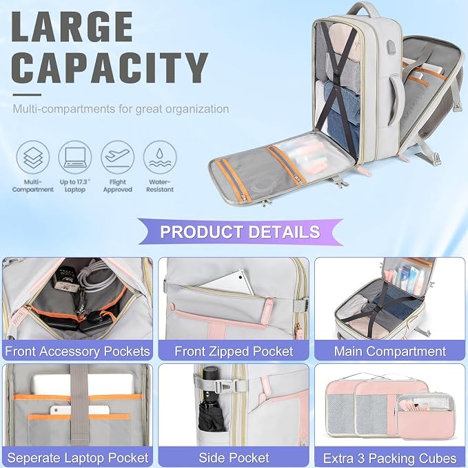 42L Travel Laptop Backpack, Expandable Carry-on Luggage, Anti-Theft Business - Image 3