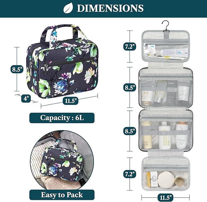 PAVILIA Hanging Toiletry Bag Travel Bag Women Men, Foldable Cosmetic Organizer - Image 2