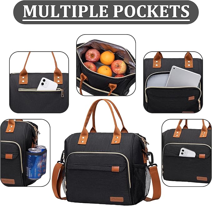Black Lunch Box for Women Insulated Lunch Bag for Work - Image 2
