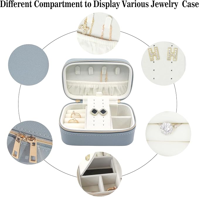 Small Jewelry Travel Case For Womens Small Rectangle PU Leather Jewelry Box - Image 3