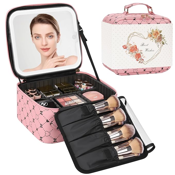 Relavel Travel Makeup Bag With LED Mirror, Compact Cosmetic Organizer Storage - Image 8