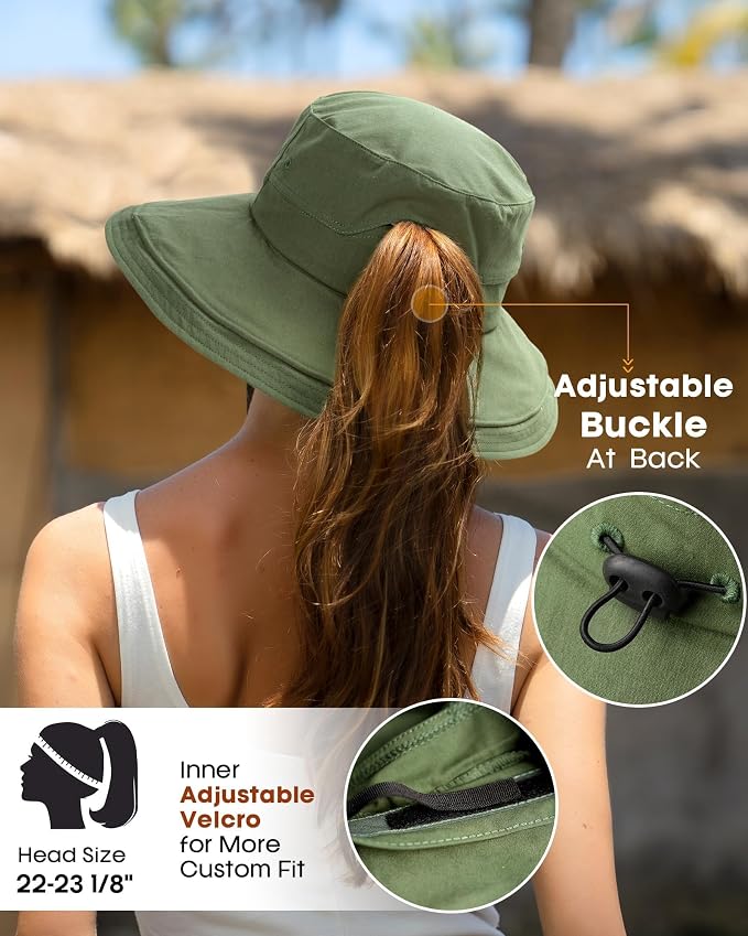 Sun Hats for Women Gardening Hat Wide Brim Ponytail Beach Sun Protection - Image 3