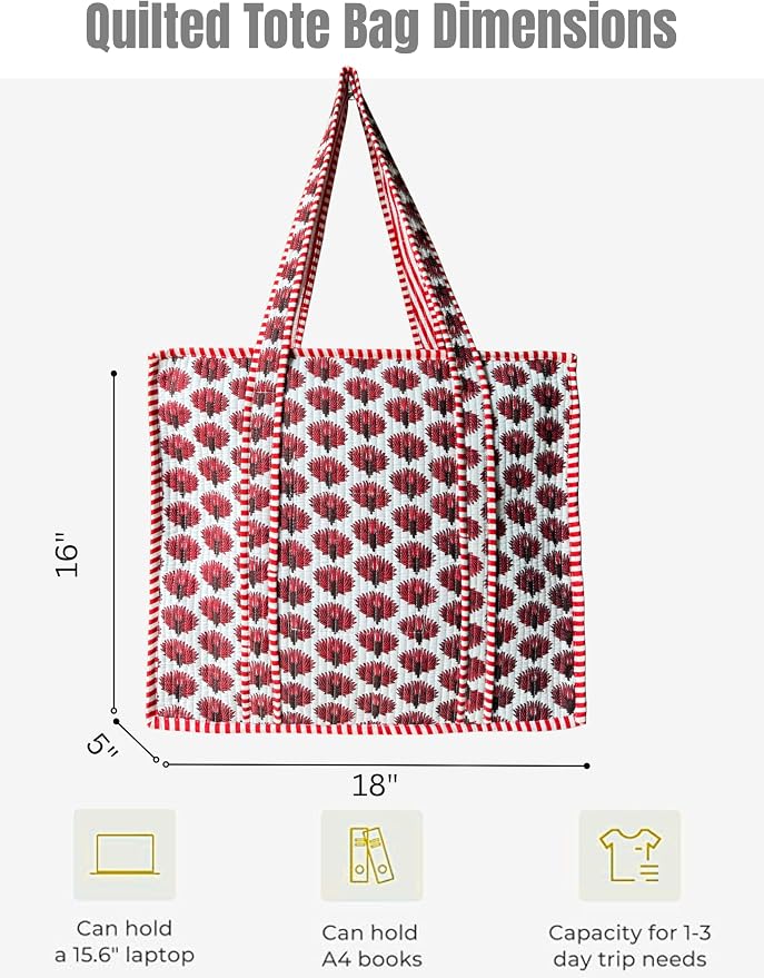 Cotton Quilted Tote Bag for Women – Large Beach & Travel Tote - Image 4