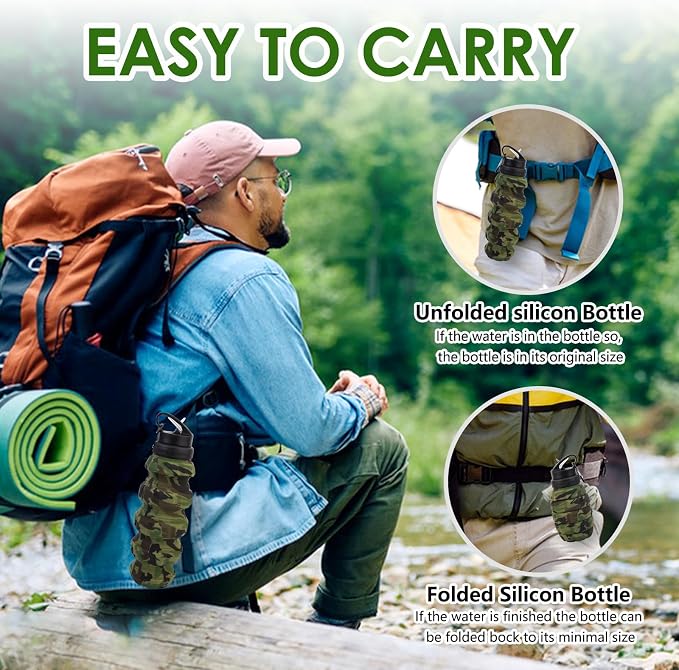 Collapsible Travel Water Bottle18oz, Reuseable Silicone Foldable Water Bottles - Image 8