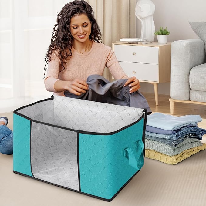Fab totes 6 Pack Clothes Storage, Foldable Thick Fabric Blanket Storage Bags - Image 3