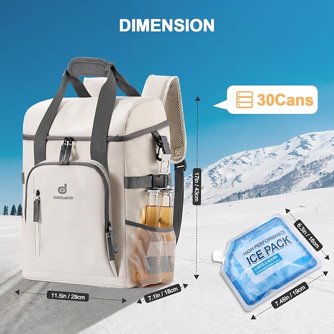 Odoland Cooler Backpack, 30 Cans Insulated Leak-Proof Cooler Bag - Image 4