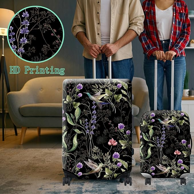 Suitcase Protector Plus 1 Luggage Tag, Wild Flowers Hummingbird Travel Suitcase - Image 6