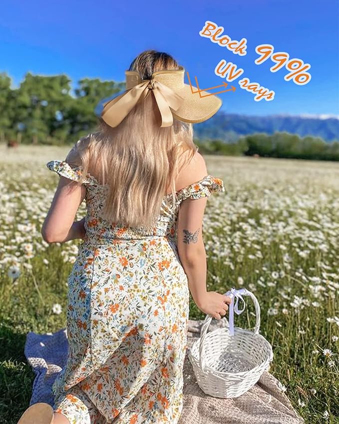 Camptrace Sun Visors for Women Wide Brim Beach Hat Foldable Straw Visor Hat - Image 9