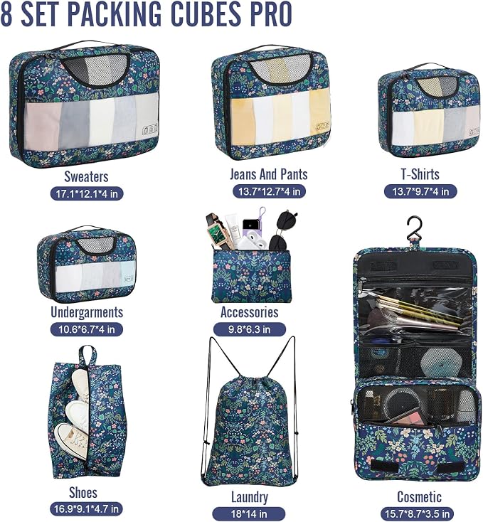 Veken 8 Set Packing Cubes for Travel Essentials, Suitcase Organizer Bags in 4 - Image 2