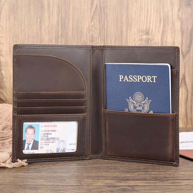 Polare Full Grain Leather Passport Holder RFID Blocking Travel Bifold Wallet - Image 2