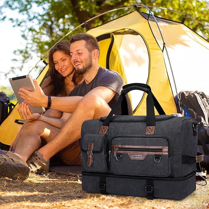 WITZMAN Canvas Weekender Bag Mens Overnight Bag - Image 9